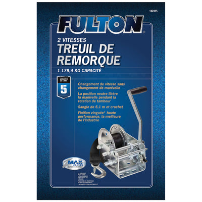 Fulton Dual Speed Tow Winch with 20 Inch Strap, 2,600 Pound Capacity (Open Box) - VMInnovations