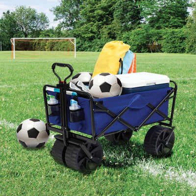Mac Sports Outdoor Collapsible Beach Cart, Blue & Black, w/ Camping Chair, Blue - VMInnovations