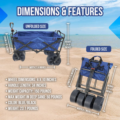 Mac Sports All Terrain Beach Utility Wagon, Blue/Black (Open Box) (2 Pack) - VMInnovations