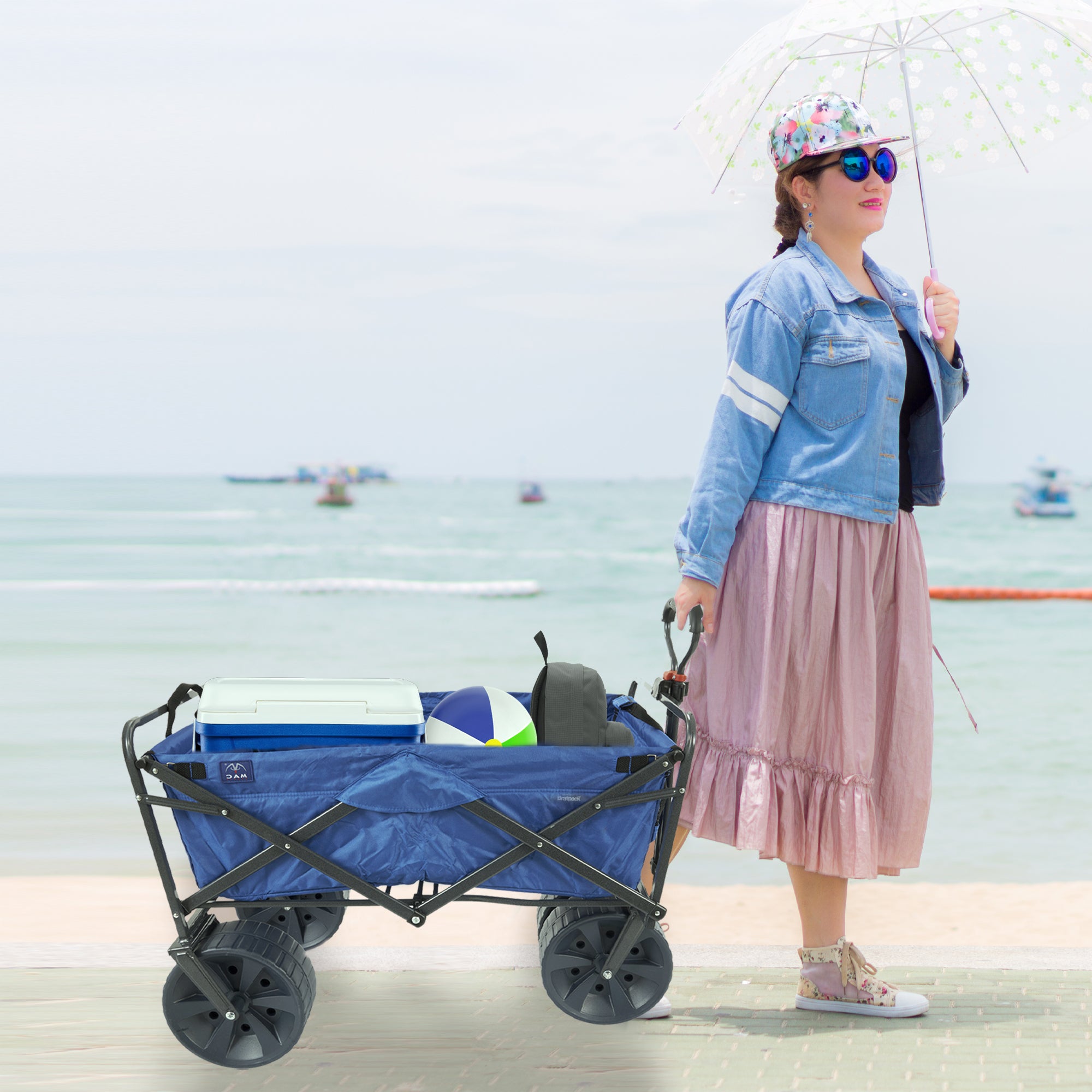 Mac Sports All Terrain Beach Utility Wagon, Blue/Black (Open Box) (2 Pack) - VMInnovations