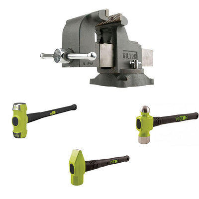 Wilton WS8 8 Inch Steel Swivel Base Bench Vise w/ 3 Piece Steel Hammer Set Kit