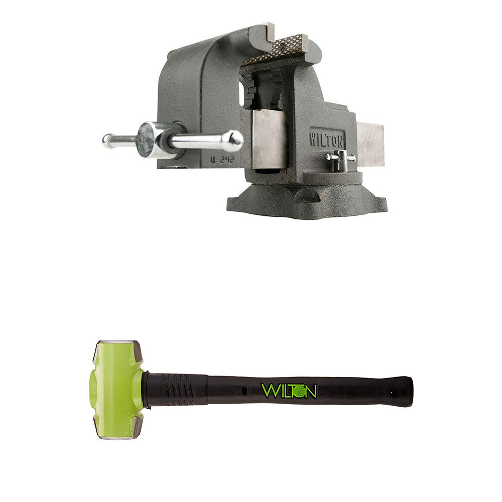 Wilton WS8 8 Inch Steel Swivel Base Work Bench Vise w/ 6 Pound Sledge Hammer
