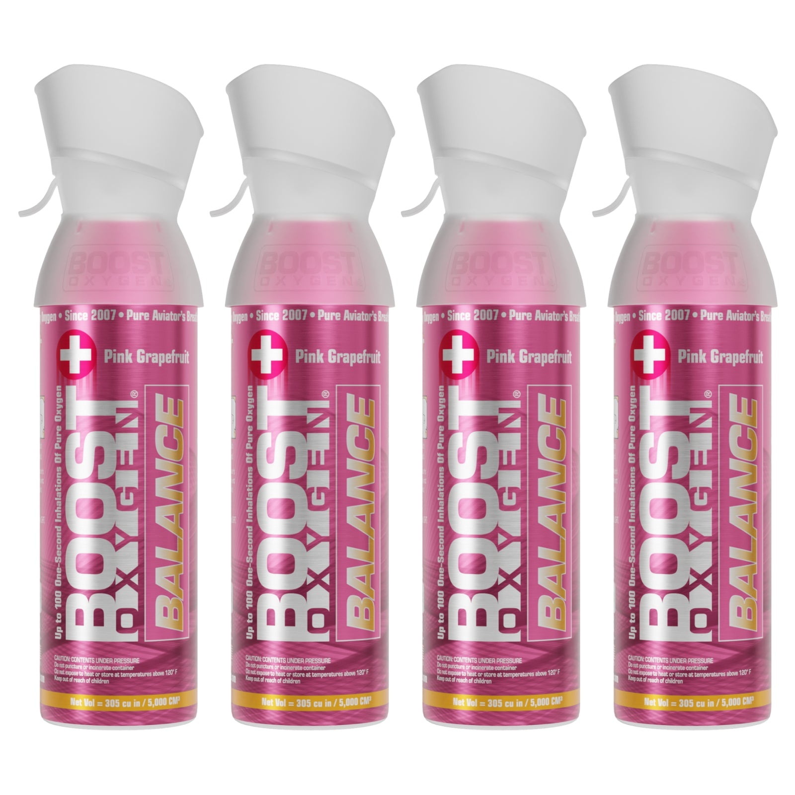 Boost Oxygen Natural 5 Liter Pure Oxygen Canister, Pink Grapefruit (4 Pack) - VMInnovations