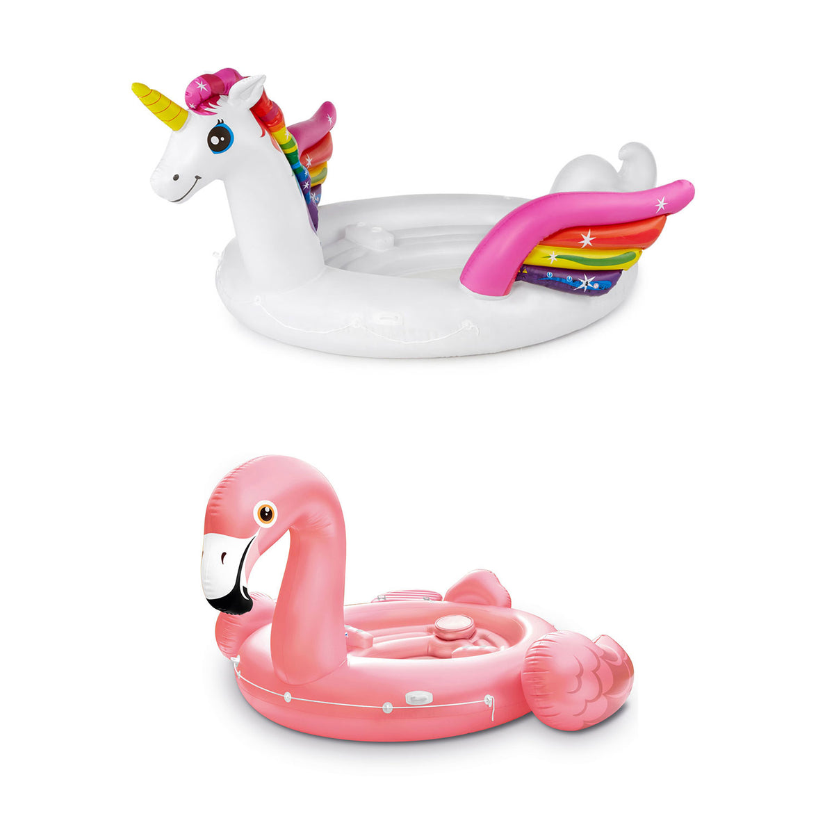 Intex Adult Unicorn Party + Flamingo Party Inflatable Ride On Pool Floats