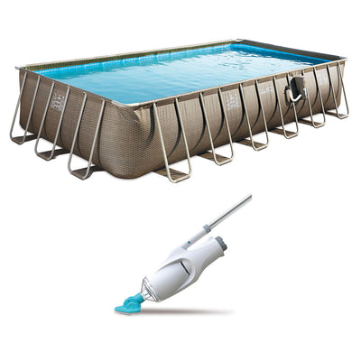 Summer Waves 24ft x 12ft x 52in Above Ground Rectangular Swimming Pool & Vacuum