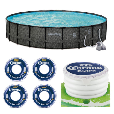Summer Waves 24ft x 52in Pool Set & Corona Pool Float (4 Pack) & Floating Cooler