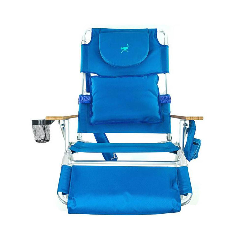Ostrich Deluxe 3N1 Outdoor Lawn Beach Lounge Chair w/Footrest, Blue (Used)