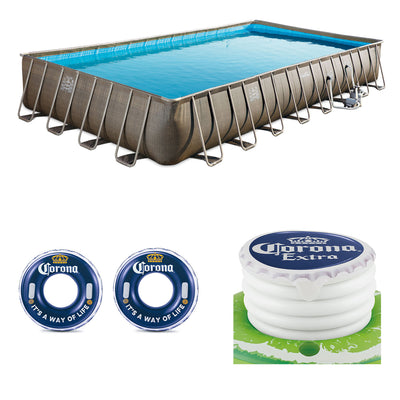 Summer Waves 32ft x 16ft x 52in Pool + Corona Floats + Corona Floating Cooler