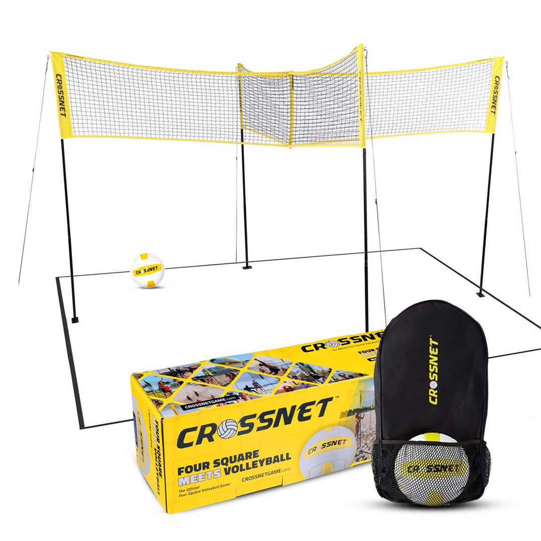 CROSSNET Four Square Volleyball Net and Game Set with Carrying Backpack & Ball