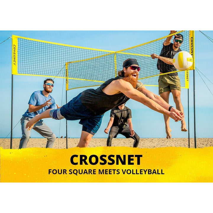 CROSSNET Four Square Volleyball Net and Game Set with Carrying Backpack & Ball