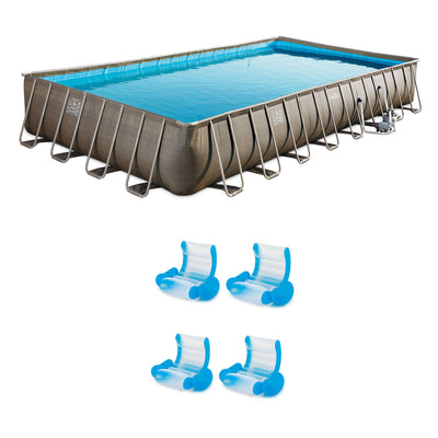 Summer Waves Elite 32ft x 16ft x 52in Pool Set & Inflatable Chair Lounges