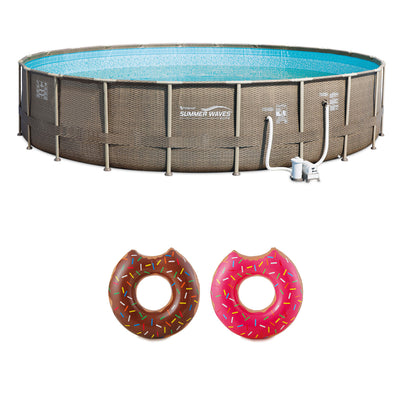 Summer Waves Elite 22 Foot Pool Kit + Giant Frosted Donut Pool Floats (2 pack)