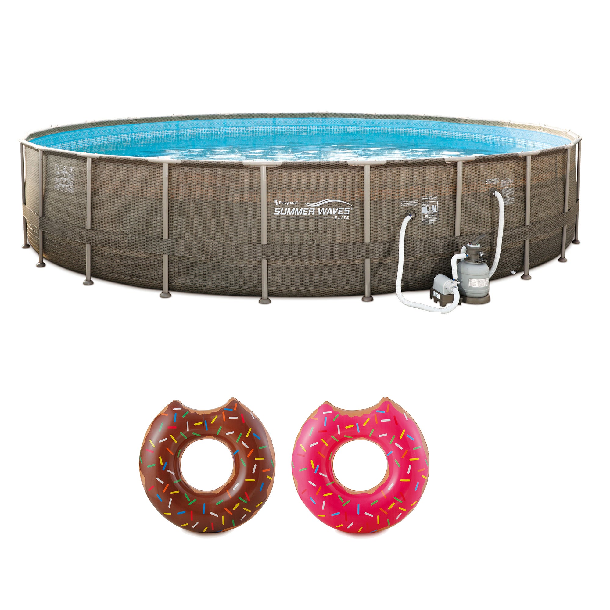 Summer Waves 24ft x 52in Frame Pool w/ Frosted Donut Inflatable Float (2 Pack)