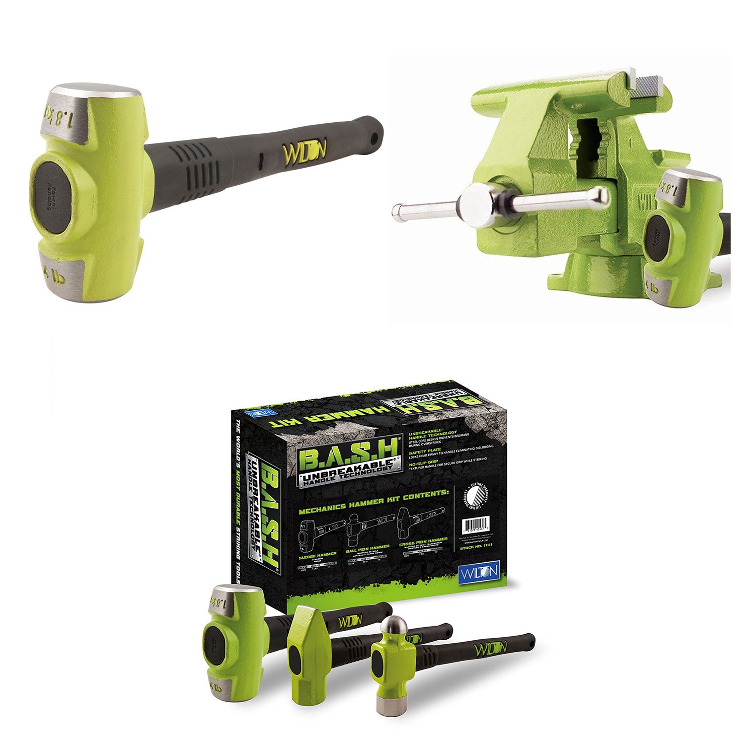 Wilton Bash 6.5 Inch Vise And 12 Inch Hammer + 3 Piece Mechanics Hammer Set