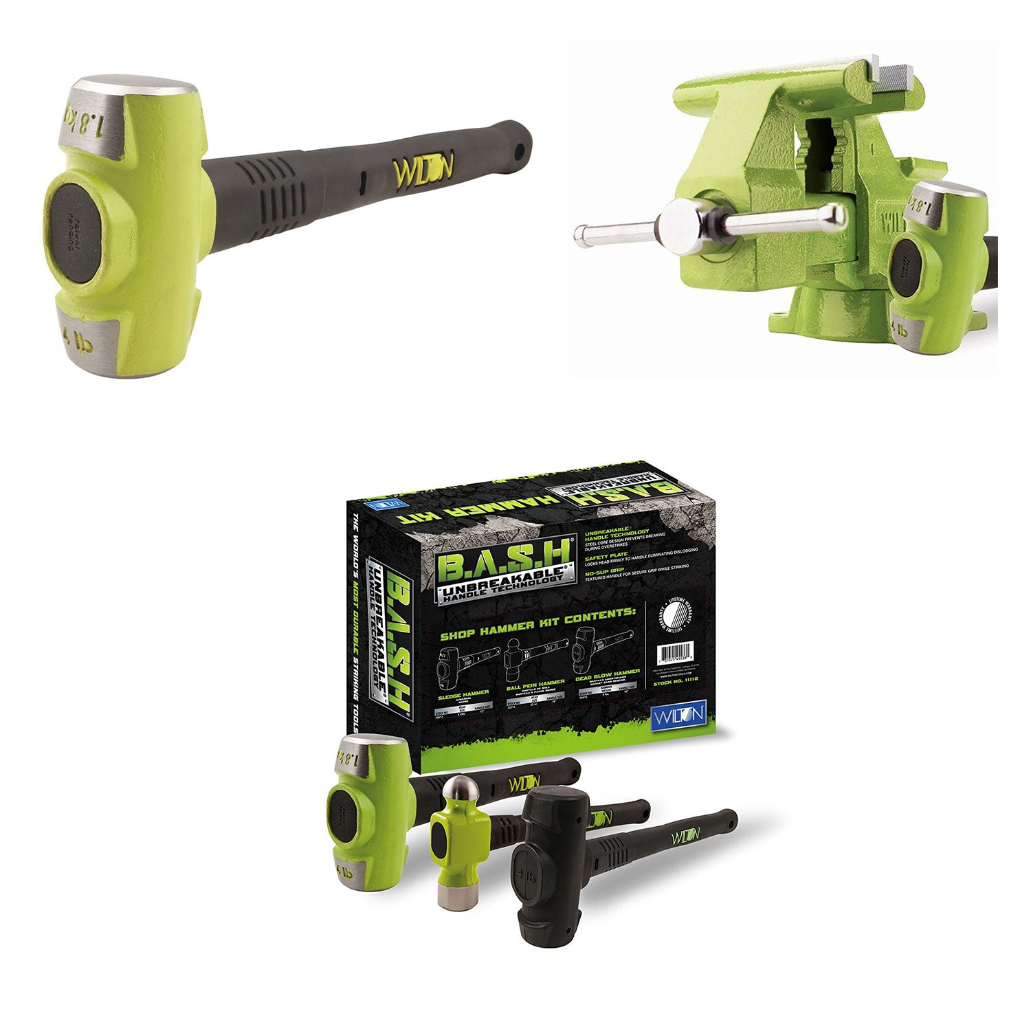 Wilton Bash 6.5 Inch Vise And 12 Inch Hammer + 3 Piece 46 HRS Steel Hammer Set