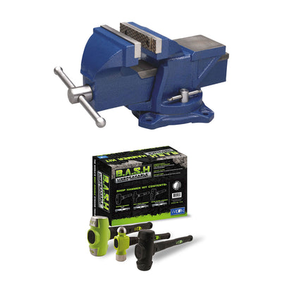 Wilton 4 Inch Anvil Work Bench Vise + 3 Piece Steel Mechanics Hammer Set Kit
