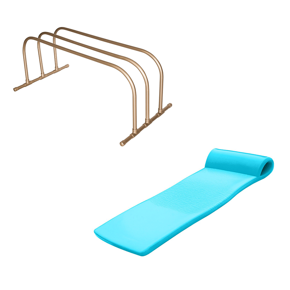 TRC Recreation PVC Pool Storage Drying Rack w/ 70 Inch Foam Raft Lounger Teal