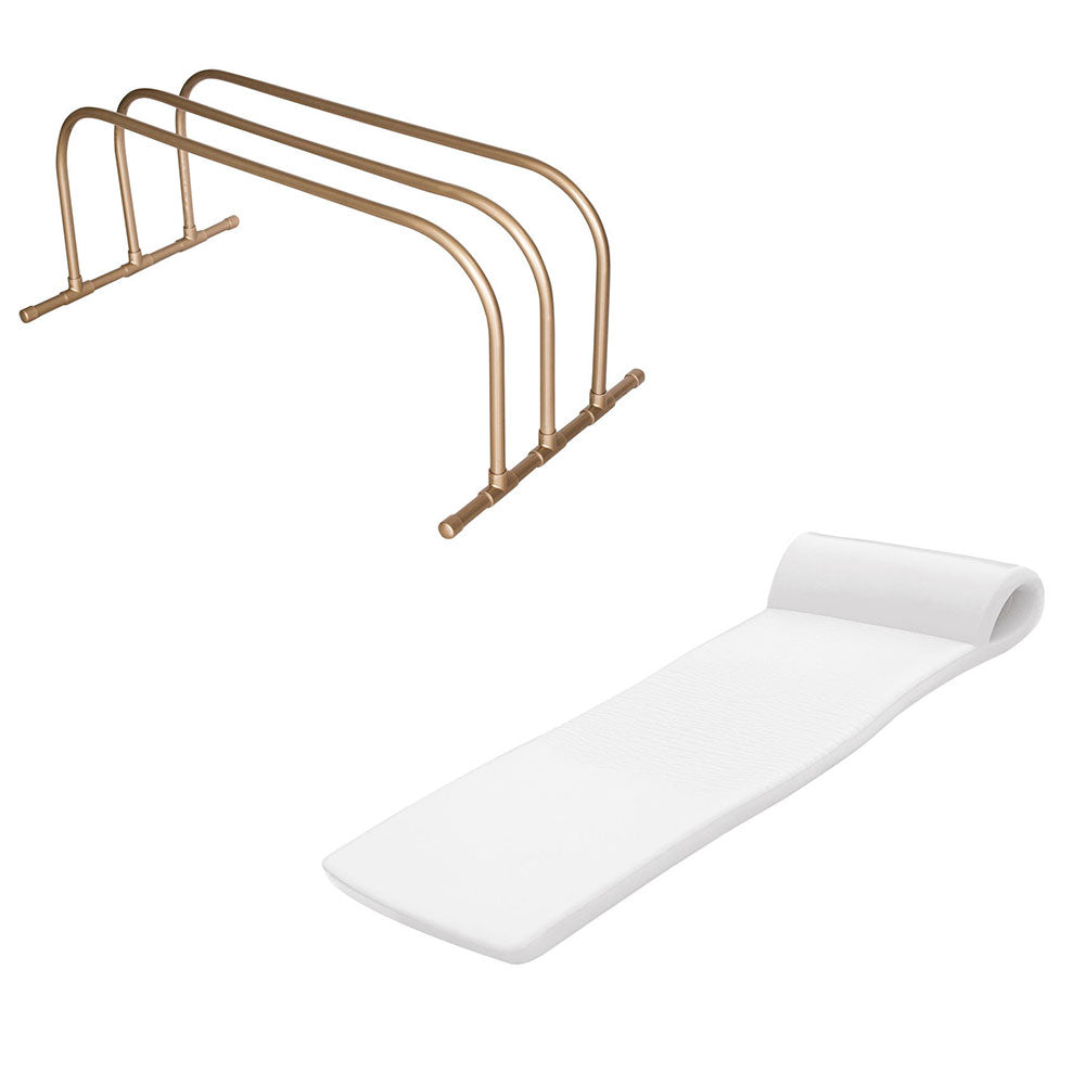 TRC Recreation PVC Pool Storage Drying Rack w/ 70 Inch Raft Lounger Float White