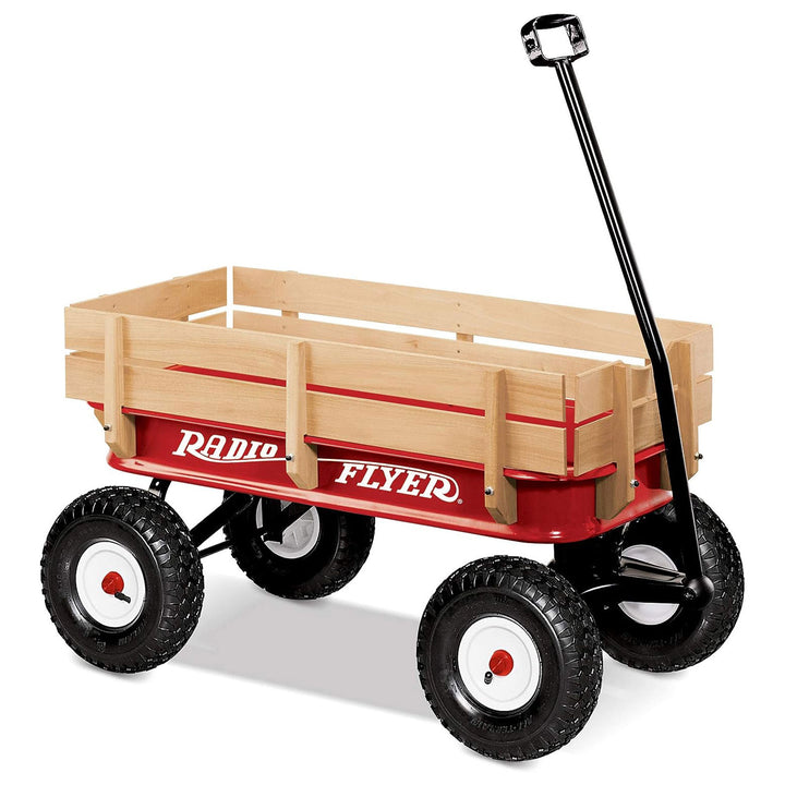 Radio Flyer Full Size All Terrain Classic Steel and Wood Pull Along Wagon, Red