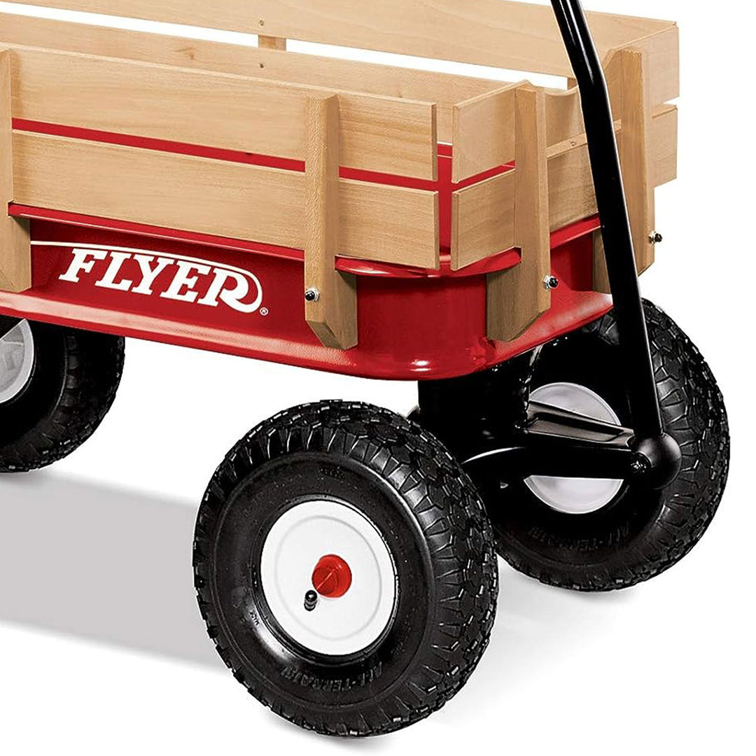 Radio Flyer Full Size All Terrain Classic Steel and Wood Pull Along Wagon, Red