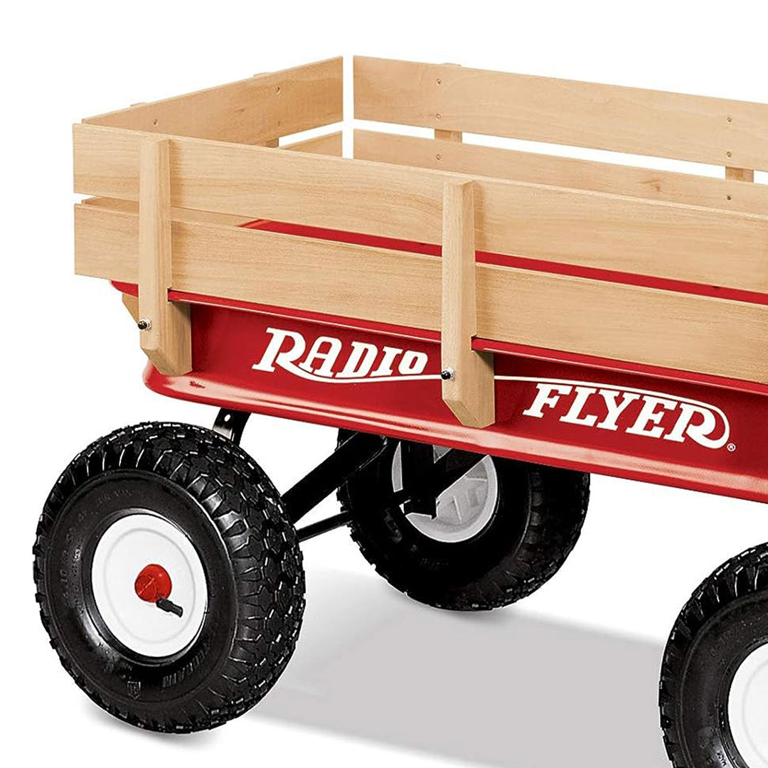 Radio Flyer Full Size All Terrain Classic Steel and Wood Pull Along Wagon, Red