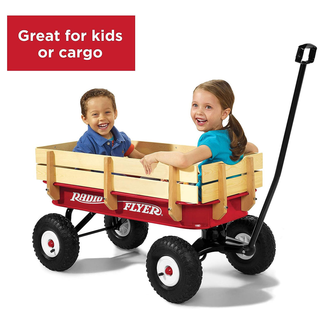 Radio Flyer Full Size All Terrain Classic Steel and Wood Pull Along Wagon, Red