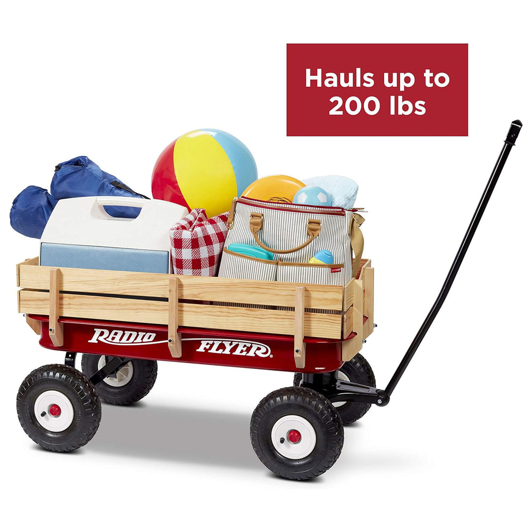 Radio Flyer Full Size All Terrain Classic Steel and Wood Pull Along Wagon, Red