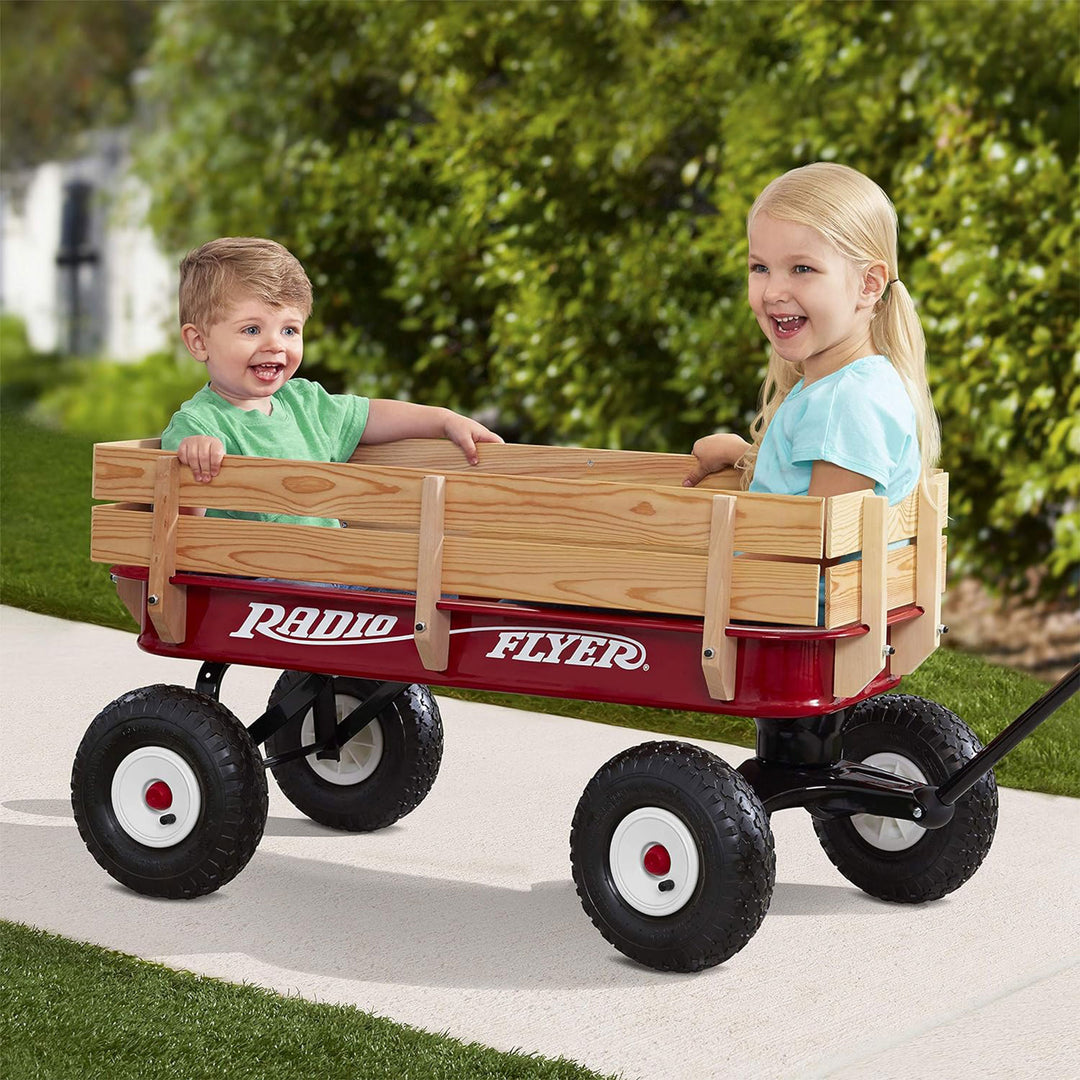 Radio Flyer Full Size All Terrain Classic Steel and Wood Pull Along Wagon, Red