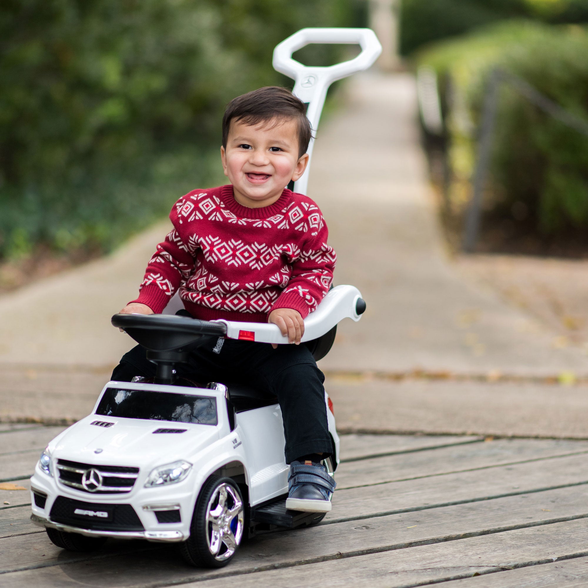 Best Ride On Cars Toddler 4-in-1 Mercedes Push Car Stroller w/ LED Lights, White - VMInnovations