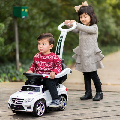 Best Ride On Cars Toddler 4-in-1 Mercedes Push Car Stroller w/ LED Lights, White - VMInnovations