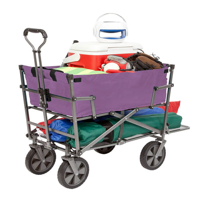 Mac Sports Heavy Duty Steel Double Decker Yard Cart Wagon, Purple (Open Box)