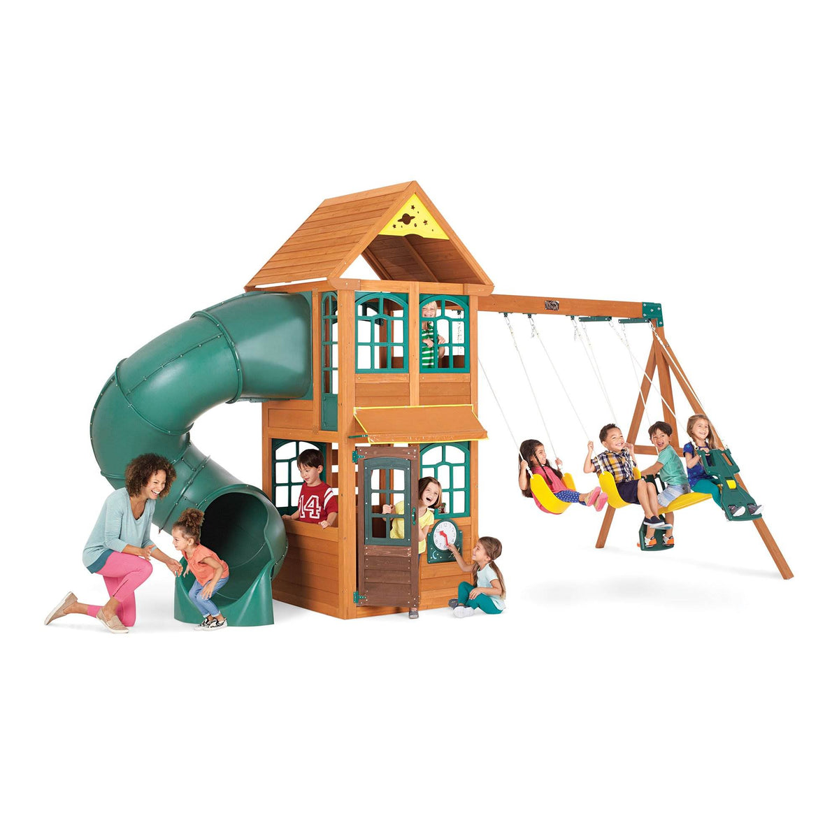 Kidkraft Cloverdale Wooden Backyard Slide and Swing Playset Playground(Open Box)