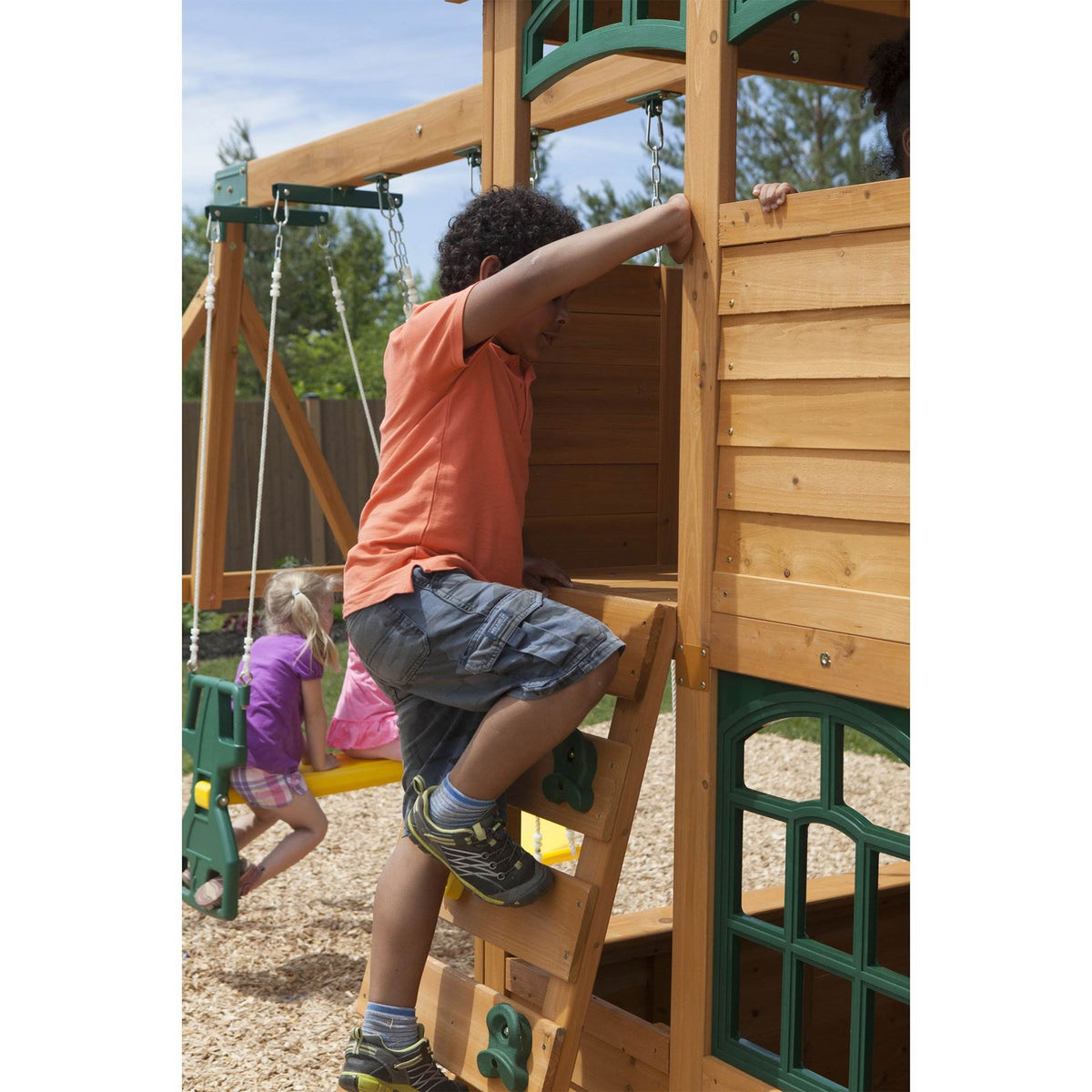 Kidkraft Cloverdale Wooden Backyard Slide and Swing Playset Playground(Open Box)