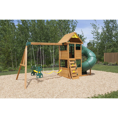 Kidkraft Cloverdale Wooden Backyard Slide and Swing Playset Playground(Open Box)