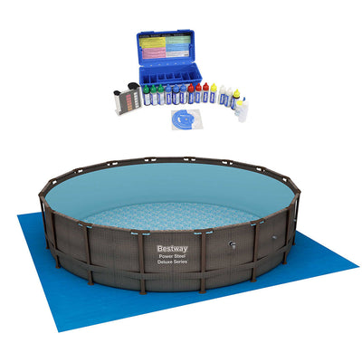 Bestway 16 Foot Power Steel Frame Above Ground Pool Set w/ Taylor Water Test Kit