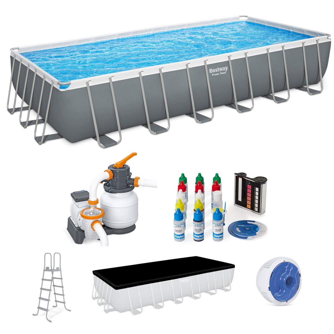 Bestway 24ft x 12ft x 52in Rectangular Frame Family Swimming Pool & Test Kit - VMInnovations