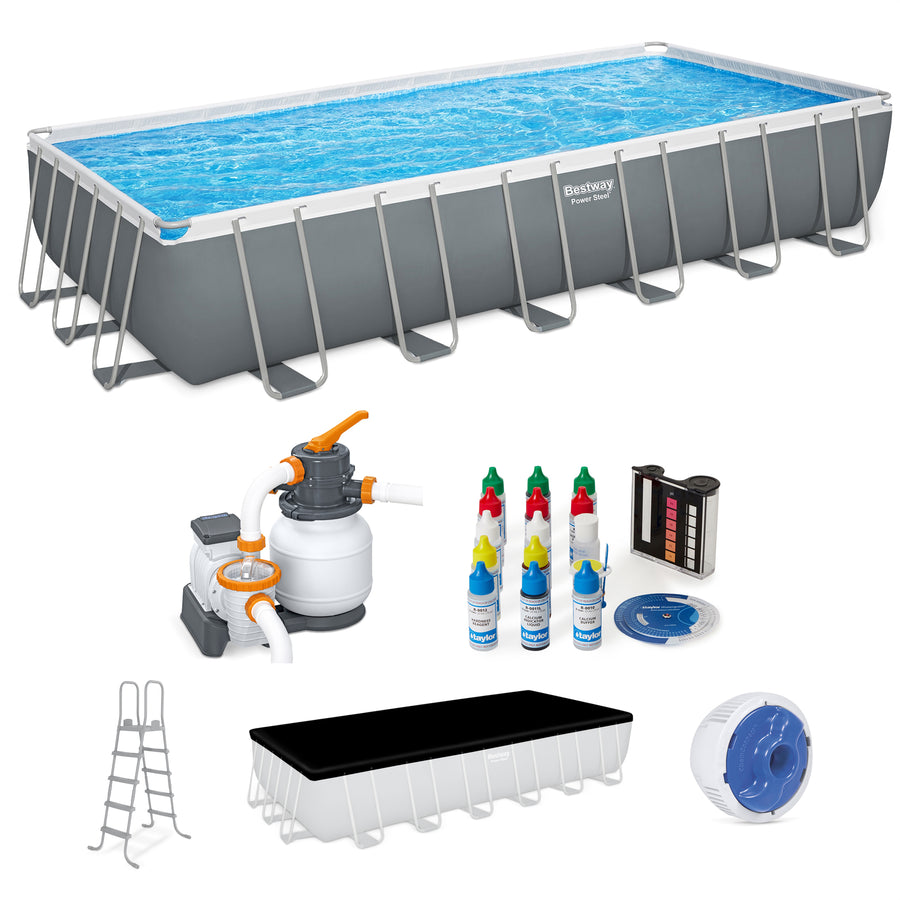 Bestway 24ft x 12ft x 52in Rectangular Frame Family Swimming Pool & Test Kit - VMInnovations