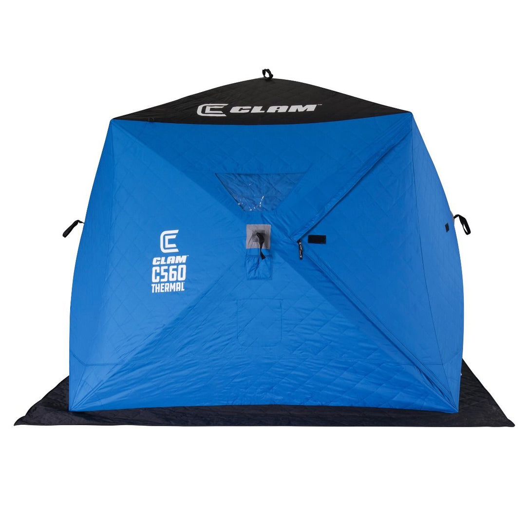 CLAM C-560 Portable 7.5 Ft 4 Person Pop Up Ice Fishing Thermal Hub Shelter Tent