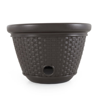 Suncast 100 Foot Resin Wicker Garden Water Hose Holder Pot, Java (Open Box)