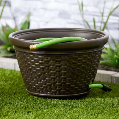 Suncast 100 Foot Resin Wicker Garden Water Hose Storage Holder Pot (2 Pack) - VMInnovations