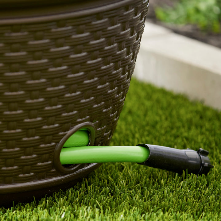 Suncast 100 Foot Resin Wicker Garden Water Hose Storage Holder Pot (2 Pack) - VMInnovations