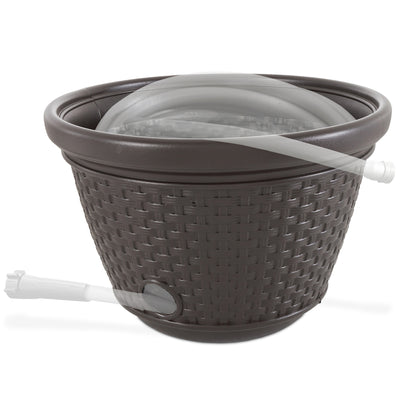 Suncast 100 Foot Resin Wicker Garden Water Hose Holder Pot, Java (Open Box)