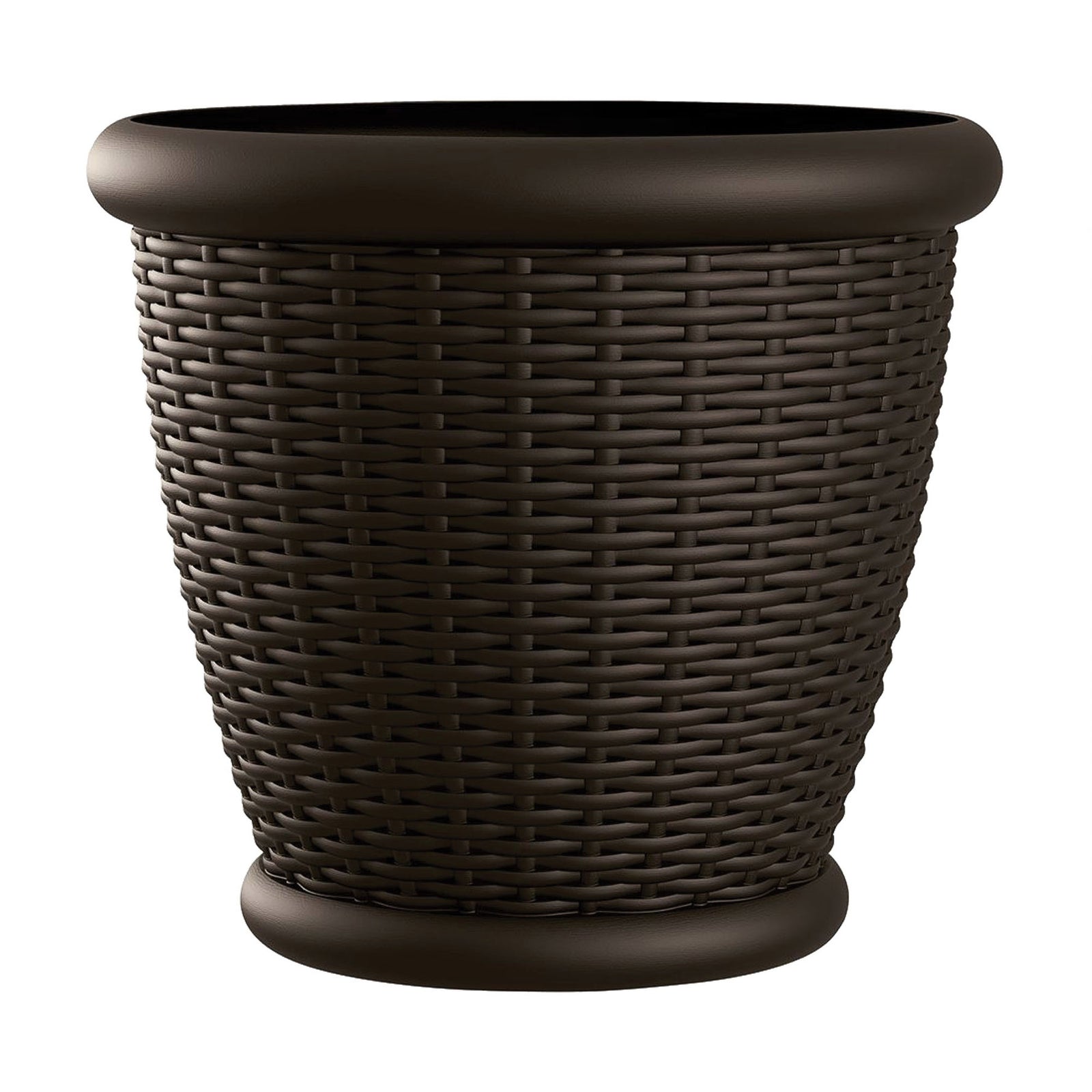 Suncast Willow 18 Inch Diameter Resin Decorative Wicker Patio Planter Pot, Java - VMInnovations