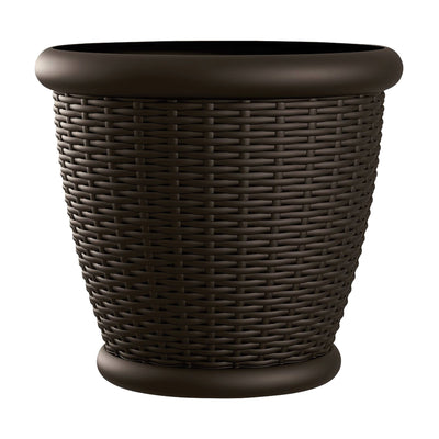 Suncast Willow 18 Inch Diameter Resin Wicker Patio Planter Pot, Java (Open Box)