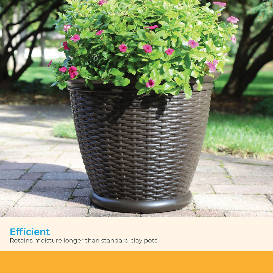 Suncast Willow 18 Inch Diameter Resin Decorative Wicker Patio Planter Pot, Java