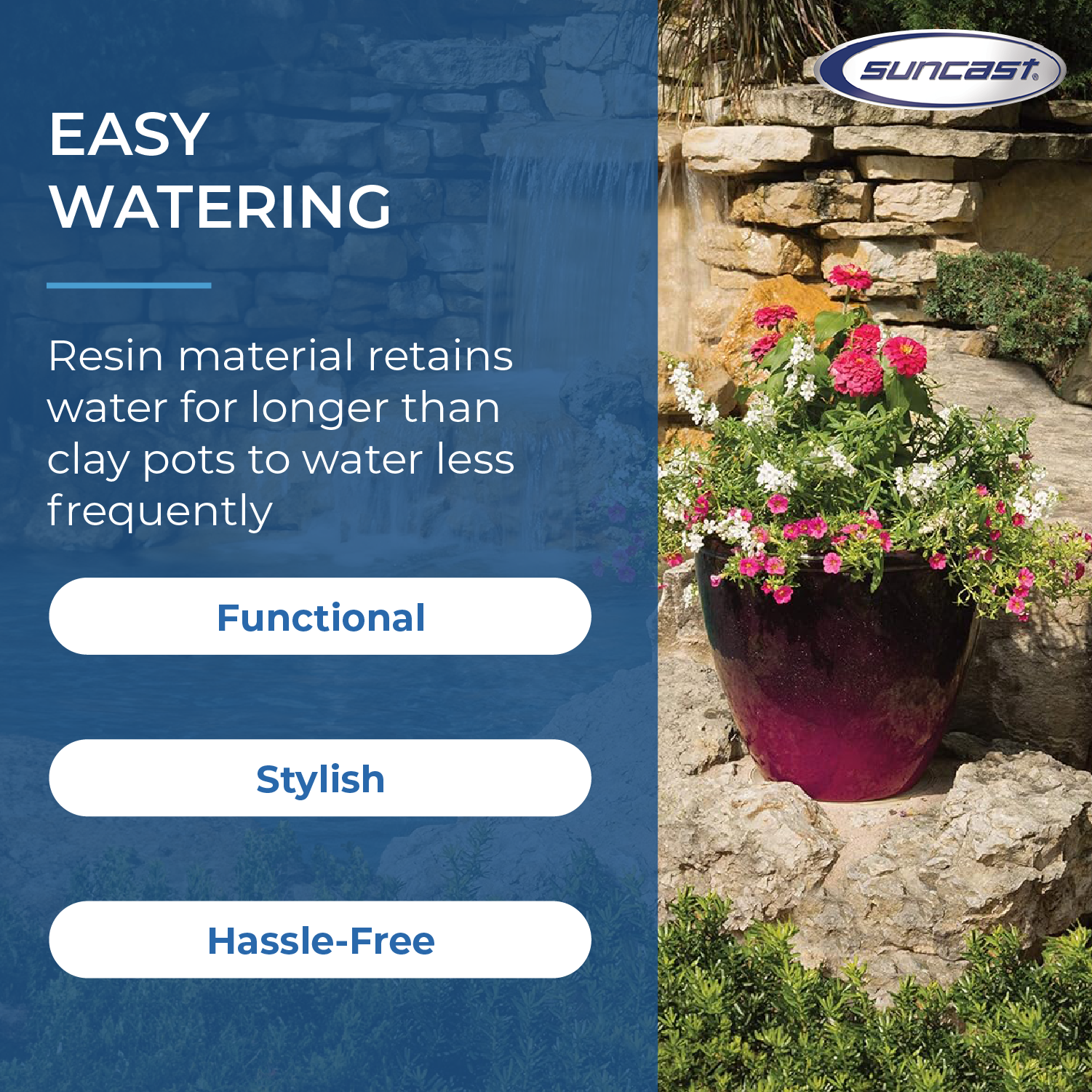 Suncast Seneca 16 Inch Ombre Decorative Resin Plant Flower Planter Pot, Red/Plum - VMInnovations