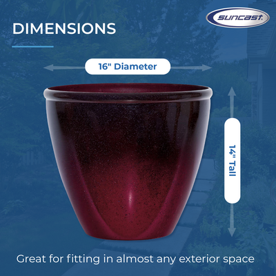 Suncast Seneca 16 Inch Ombre Resin Plant Flower Planter Pot, Red/Plum (Open Box)