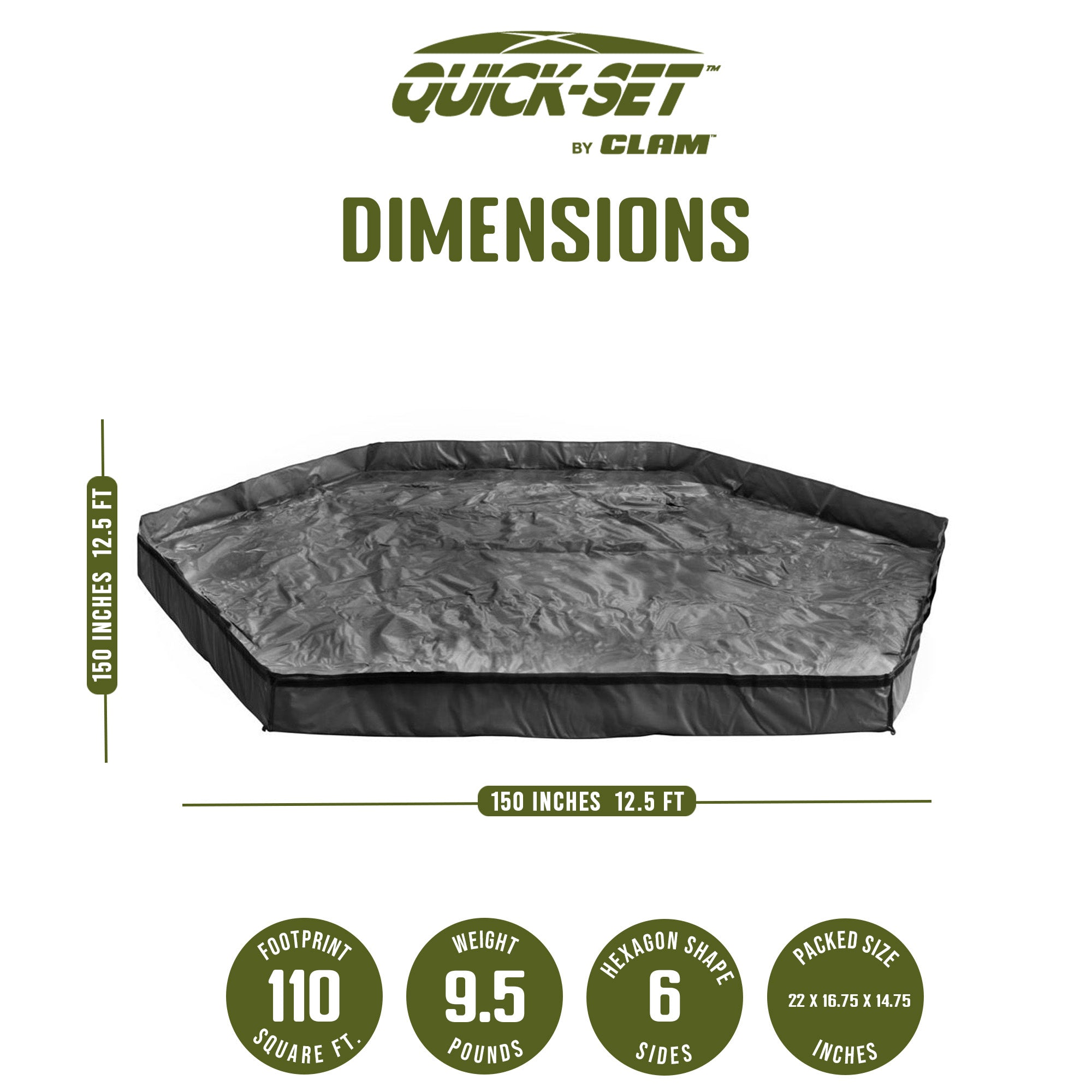 CLAM 150x150 In Floor Tarp Cover for Quick-Set Shelter, Floor Only (For Parts)