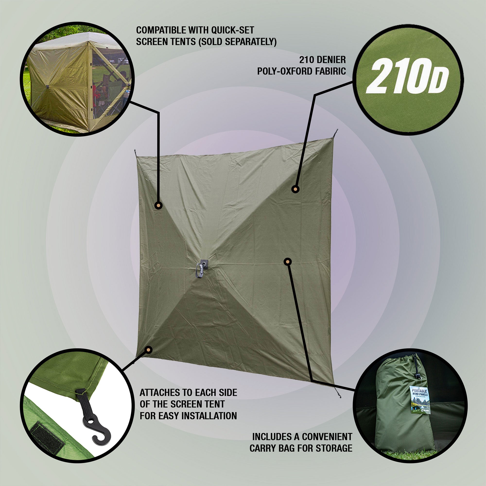 Quick-Set Screen Tent Wind & Sun Panels, Accessory Only (2 pack), Green(OpenBox) - VMInnovations