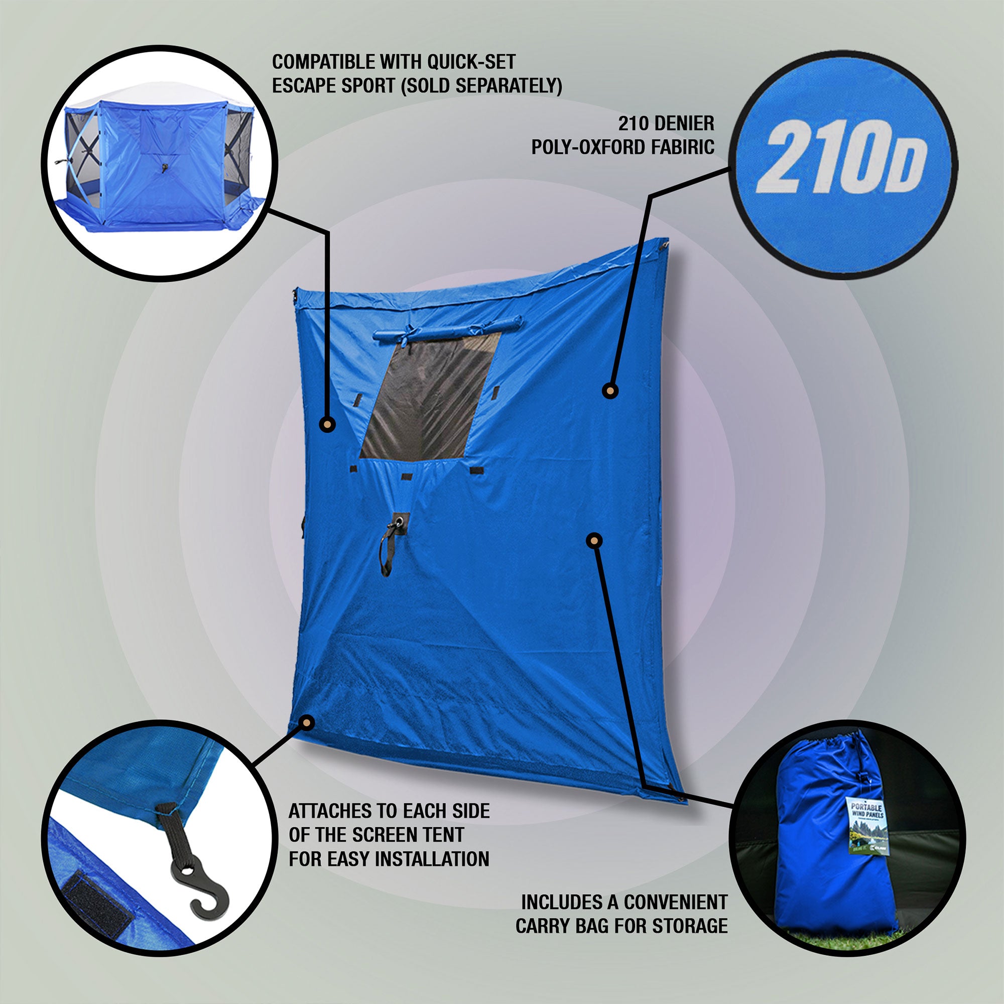 Clam Quick-Set Screen Hub Tent Wind & Sun Panels, Accessory Only, Blue (3 Pack) - VMInnovations